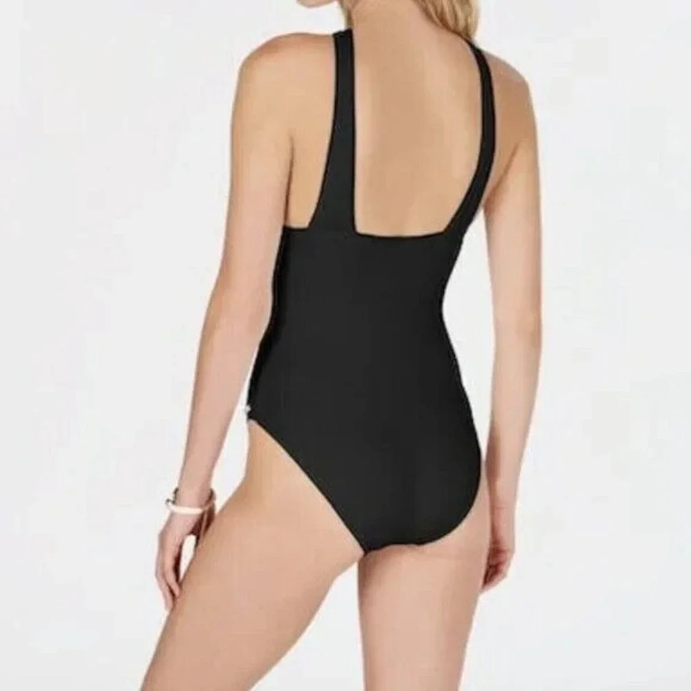 MICHAEL MICHAEL KORS Solid Convertible Ruched One Piece Black Size‎ 14